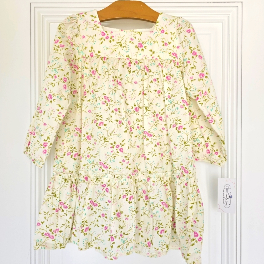 Petit Confection, Cream Floral Long Sleeved Kids Dress, 5 Yrs NWT